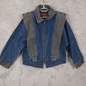 Vintage Sergio Valente Denim Bomber Jacket L Weathered Blues 80s/90s Rare*